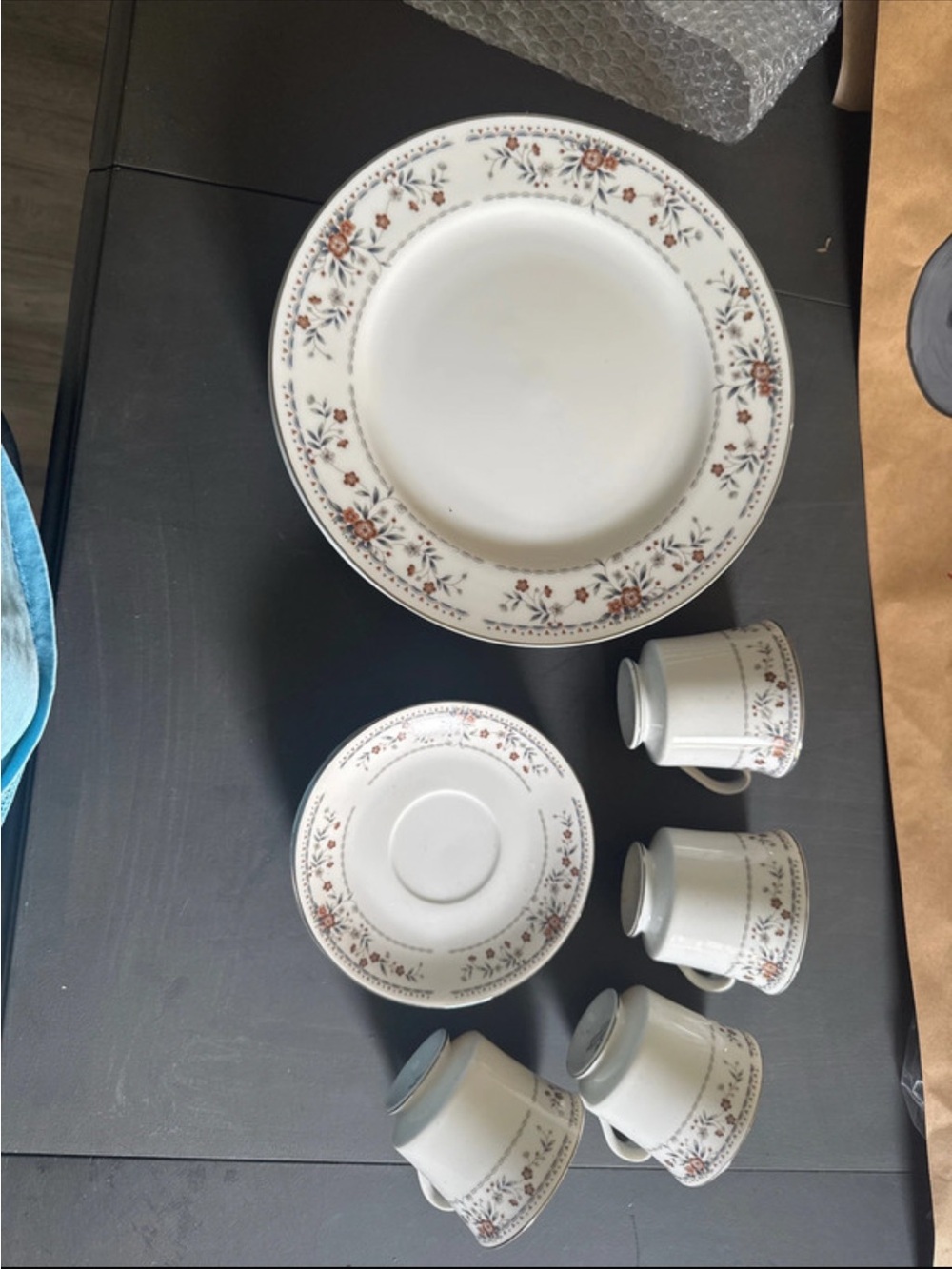 Classic White Porcelain Dinnerware Set with Brown Floral Trim